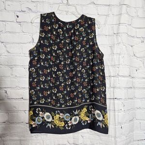 Loft Petites Size SP Black Shirt Top Sleeveless Floral Blouse Womens